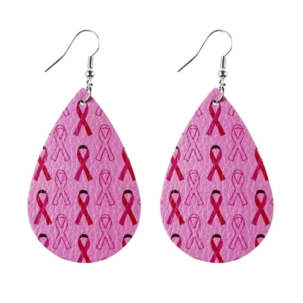 Breast Cancer Awareness Faux Leather Tear Drop Earrings